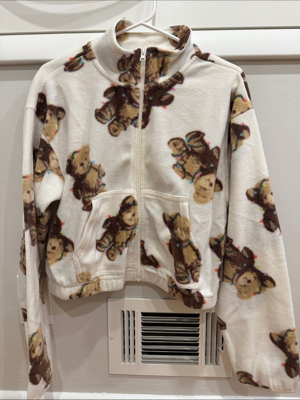 Grayson Threads Cream Teddy Print Zip-Up Fleece Jacket